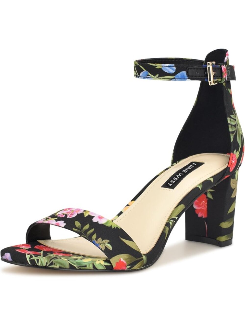 Women's Black Floral Platform Round Toe Ankle Strap Wnpruce Heeled Sandal Shoes